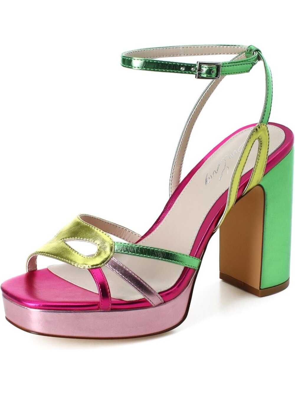 🆕Women's Pink Green Strappy Platform Heels Square Open Toe Chunky Sandals